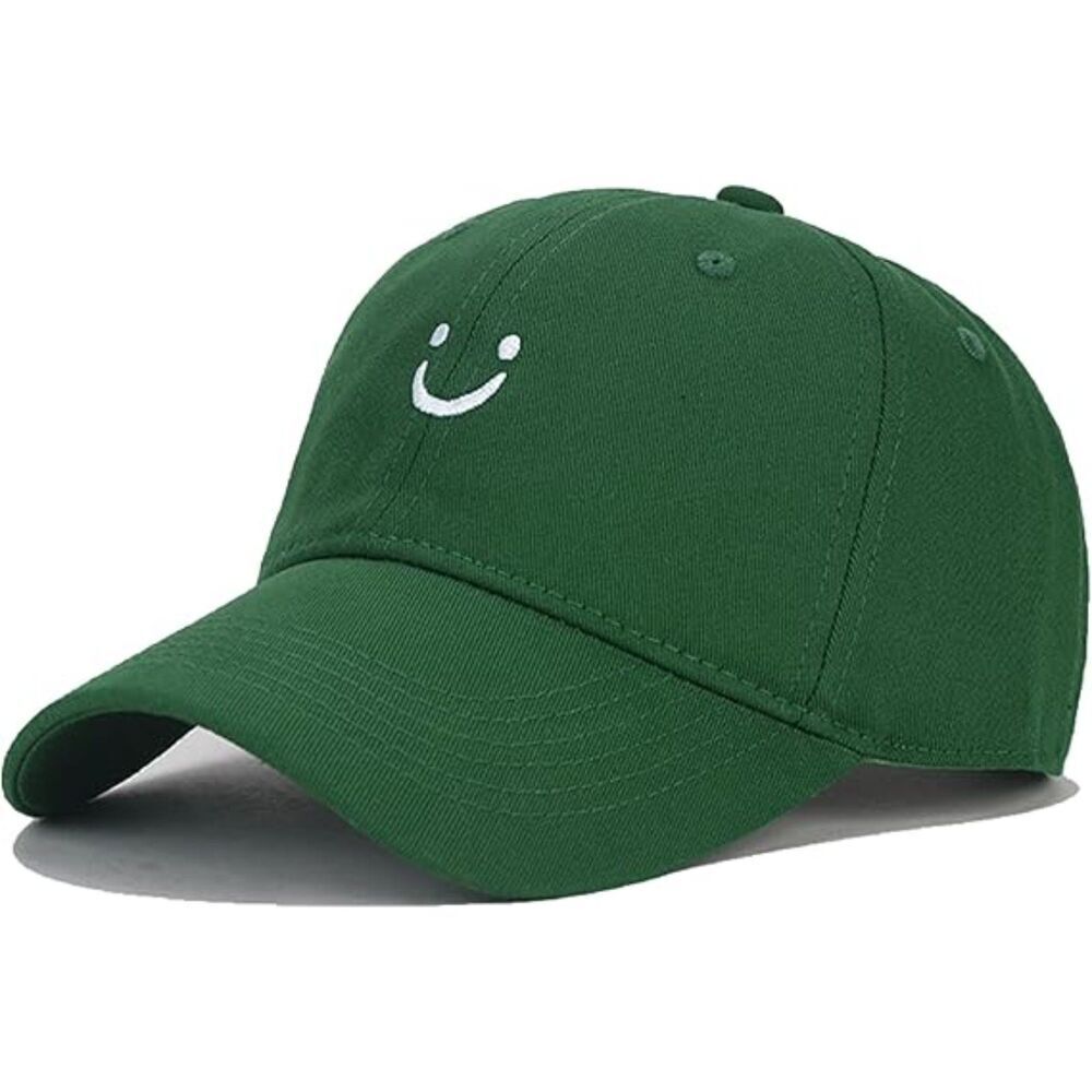 Unisex Green 100% Cotton Smile Face Embroidered Adjustable Classic Baseball Cap